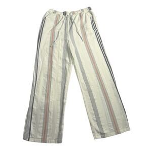Dizzy Lizzy Women's 100% Cotton Wide Leg Pant/ Earth Tones/ Stripes Drawstring M